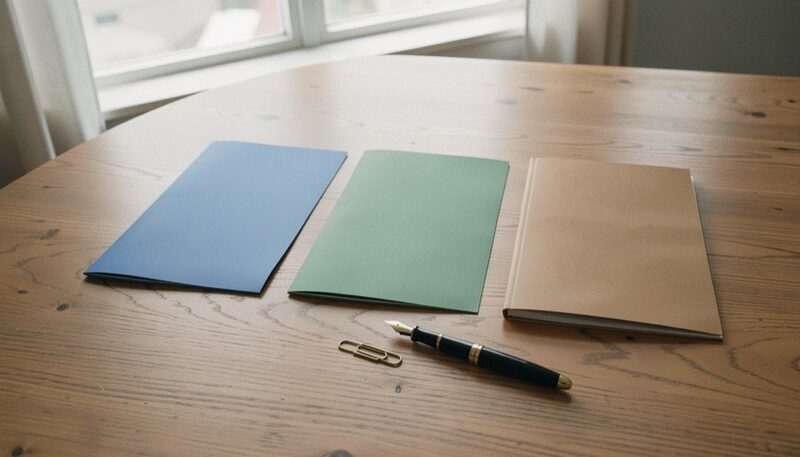 Three folders for three layers of paperwork: the work, the project and the relationship.